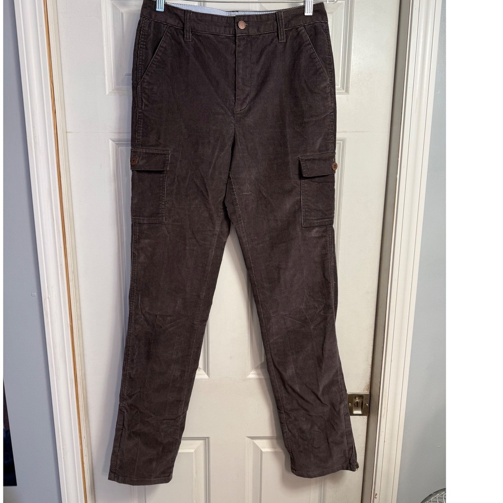 LL Bean Classic Fit Corduroy Cargo‎ Pants Brown Women Size 8 Tall Zipper Ankle